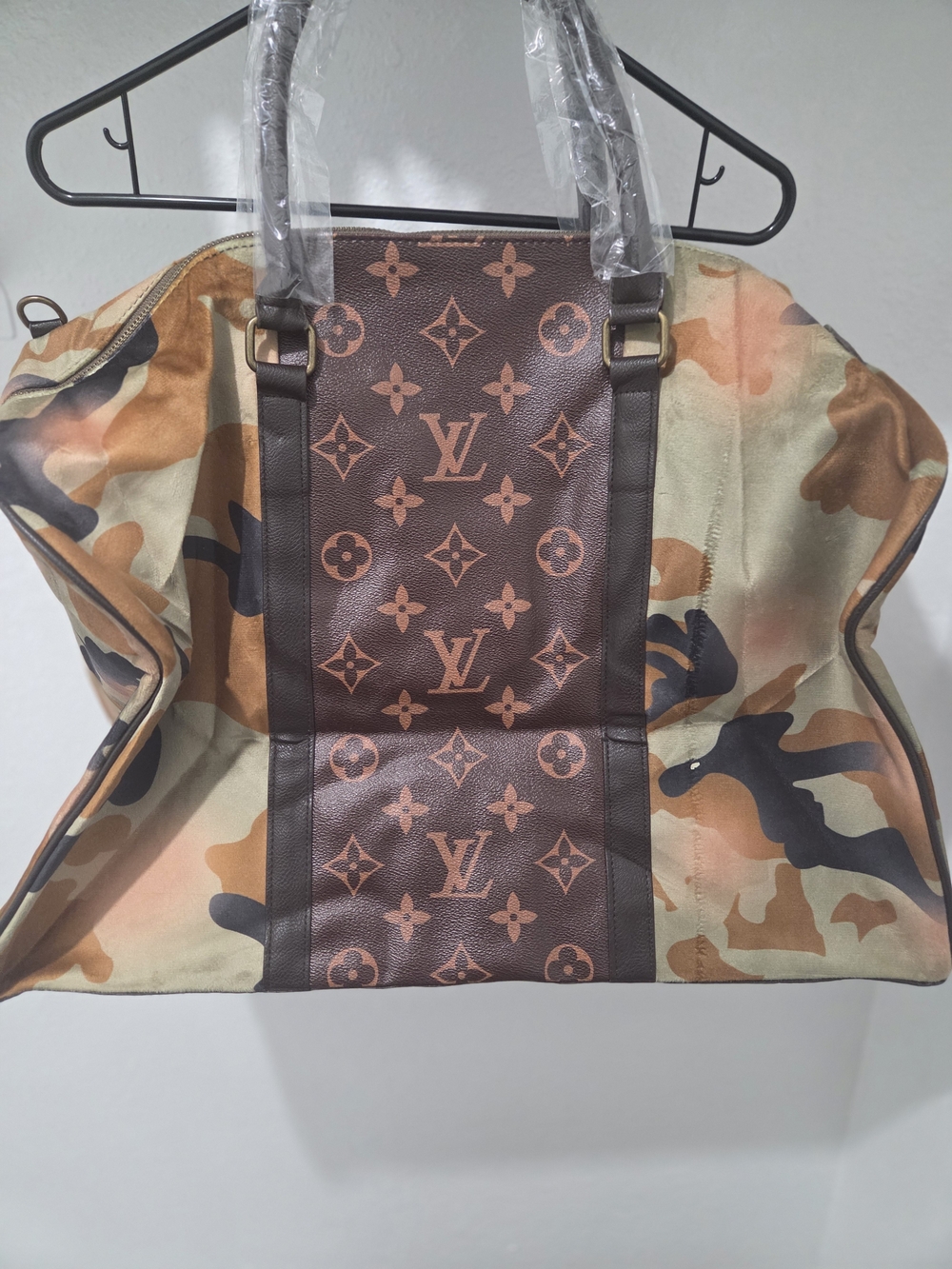 Fashion Camo Overnight Weekender Duffel Bag Brown Monogram Style Large